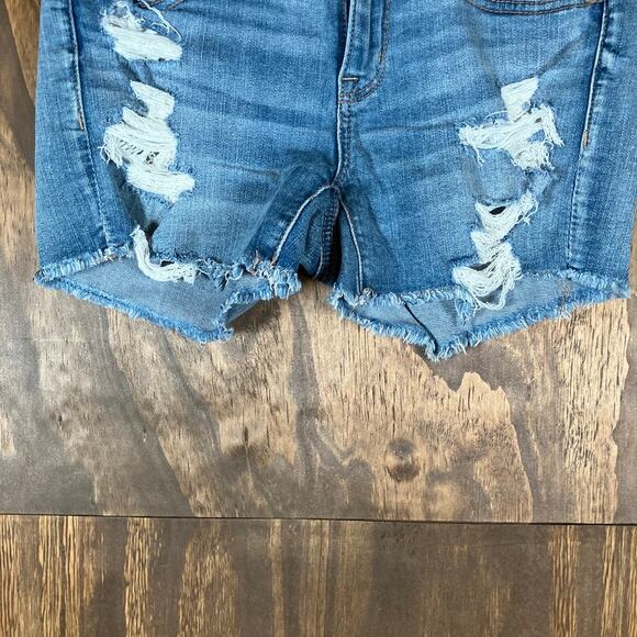 American Eagle Outfitters Womens Shorts Blue Denim Midi Distressed Stretch 4 - Picture 3 of 11